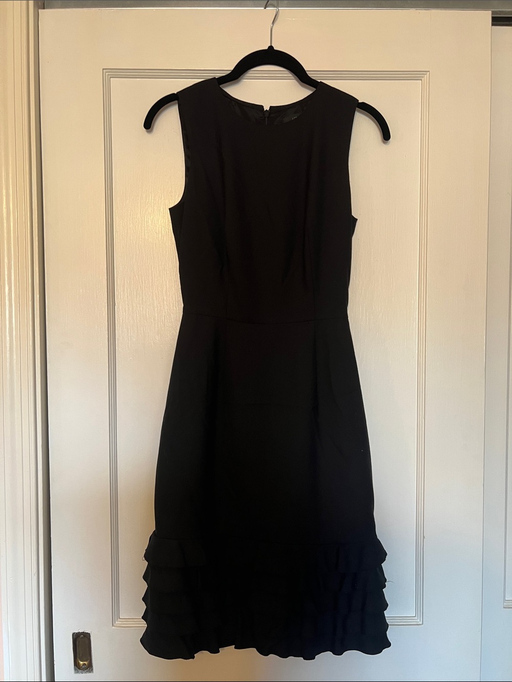 J. Crew wool Black Sleeveless Ruffle-Hem Dress size 00 lined sheath sleeveless
